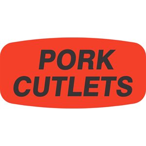 Label - Pork Cutlets Black On Red Short Oval 1000/Roll