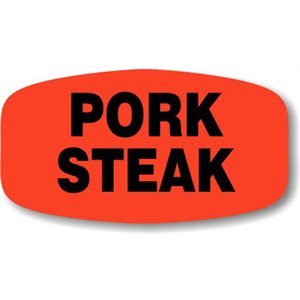 Label - Pork Steak Black On Red Short Oval 1000/Roll