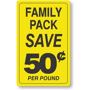 Label - Family Pack/Save 50¢ Per Pound Yellow/Black 2.2x3.6 In. 250/rl