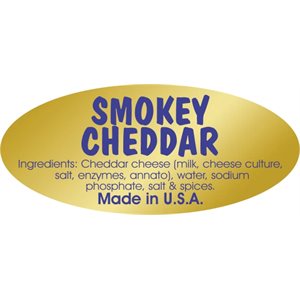 Label - Smokey Cheddar Blue On Gold 0.875x1.9 In. Oval 500/Roll
