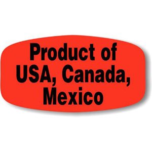 Label - Product Of USA, Canada, Mexico Black On Red Short Oval 1000/Roll