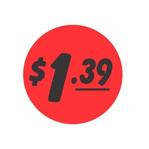 Label - $1.39 Black On Red 1.25 In. Circle 1M/Roll