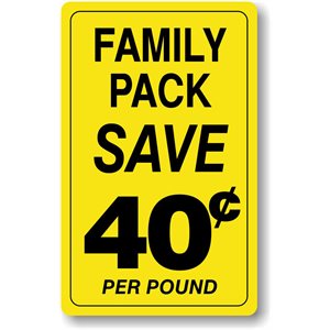 Label - Family Pack/Save 40¢ Per Pound Yellow/Black 2.2x3.6 In. 250/rl