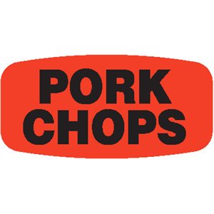 Label - Pork Chops Black On Red Short Oval 1000/Roll