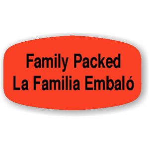 Label - Family Packed/La Familia Embalo Black On Red Short Oval 1000/Roll