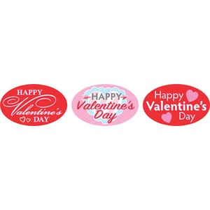 Label - Happy Valentine's Day 4 Color Process 1.25x2 In. Oval 500/rl