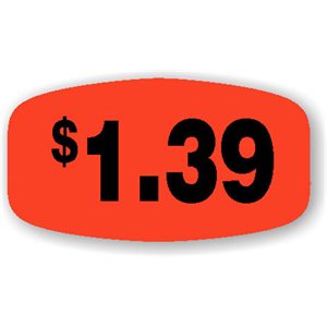 Label - $1.39 Black On Red Short Oval 1000/Roll