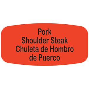 Label - Pork Shoulder Steak/Chuleta De Hombro De Puerco Black On Red Short Oval 1000/Roll