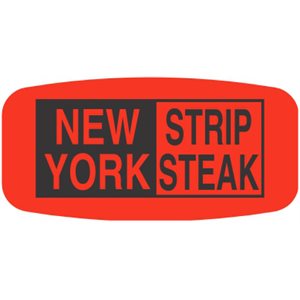 Label - New York Strip Steak Black On Red Short Oval 1000/Roll