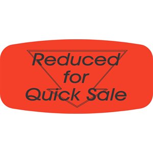 Label - Reduced For Quick Sale Black On Red Short Oval 1000/Roll