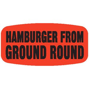 Label - Hamburger From Ground Round Black On Red Short Oval 1000/Roll