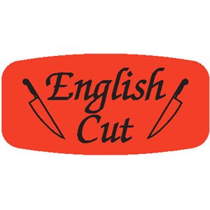 Label - English Cut Black On Red Short Oval 1000/Roll