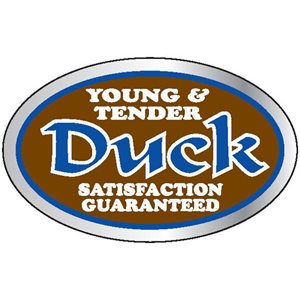 Label - Duck (Young & Tender) Brown/Blue/White On Silver 1.25x2 In. Oval 500/rl