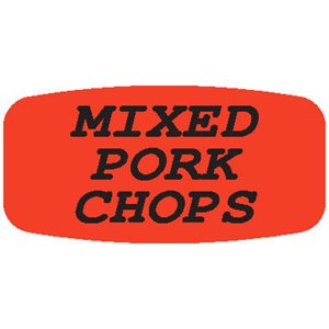 Label - Mixed Pork Chops Black On Red Short Oval 1000/Roll