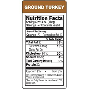 Label - Ground Turkey (nut Fact) Brown/Black/UV 1.5x3.0 In. 1M/Roll