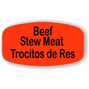 Label - Beef Stew Meat/Trocitos De Res Black On Red Short Oval 1000/Roll