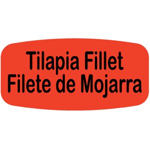 Label - Tilapia FilletFilete De.... Black On Red Short Oval 1000/Roll