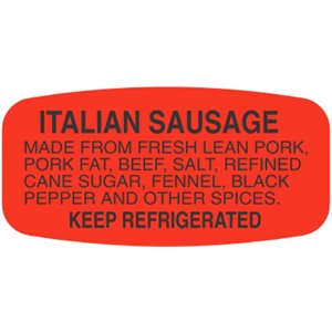 Label - Italian Sausage (w/ing) Black On Red Short Oval 1000/Roll