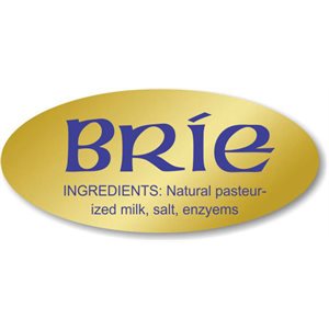 Label - Brie W/ Ing Blue On Gold 0.875x1.9 In. Oval 500/Roll