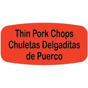 Label - Thin Pork Chops/Chuletas Delgaditas De Puerco Black On Red Short Oval 1000/Roll