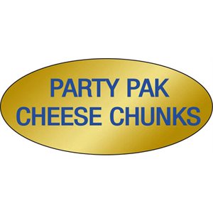 Label - Party Pak Cheese Chucks Blue On Gold 0.875x1.9 In. Oval 500/Roll