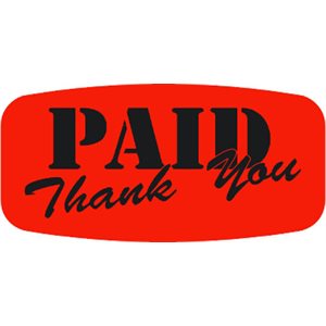 Label - Paid Thank You Black On Red Short Oval 1000/Roll