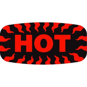 Label - Hot (w/ Decoration Border) Black On Red Short Oval 1000/Roll