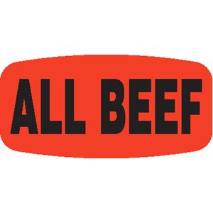 Label - All Beef Black On Red Short Oval 1000/Roll