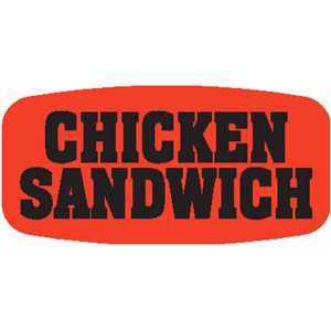 Label - Chicken Sandwich Black On Red Short Oval 1000/Roll