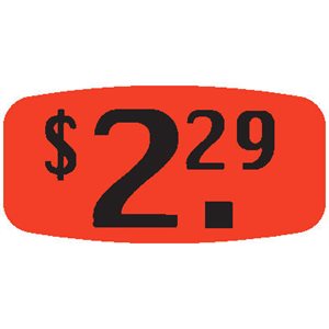 Label - $2.29 Black On Red Short Oval 1000/Roll