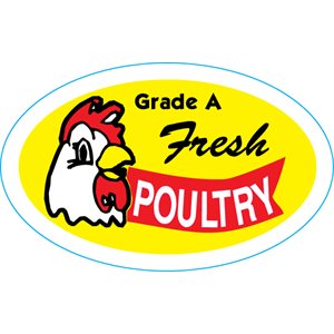 Label - Grade A Fresh Poultry Red/Yellow/Black 1.25x2.0 In. Oval 500/rl
