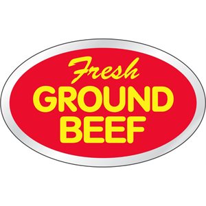 Label - Fresh Ground Beef Yllw/White/Red On Sil 1.25x2 In. Oval 500/rl