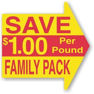 Label - Save Family Pack $1 Per Pound Red/Yellow 3x2.99 In. Arrow 500/Roll