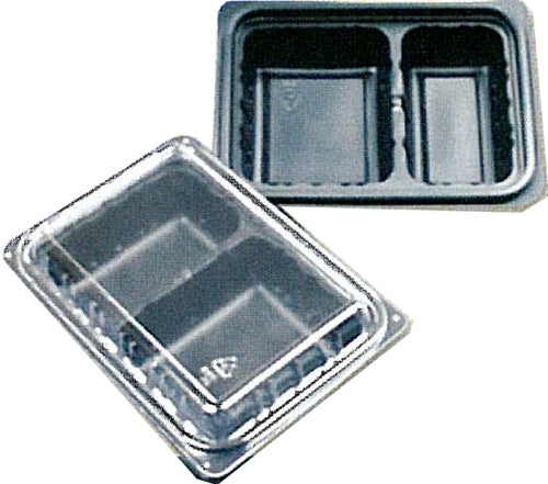 Black Rectangular Microwavable Tray 30 Oz. 2 Compartment 200/Case