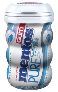 Mentos Sugar Free Pure Fresh Gum Pure White Curvy Bottle-50 Piece-6/Box-6/Case