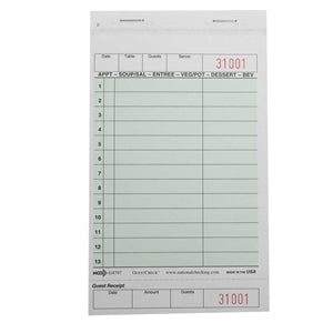 National Checking 4.25 Inch X 7.25 Inch 2 Part Green Carbonless 13 Line Guest Check-2000 Each-1/Case