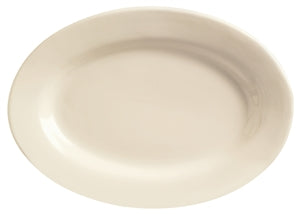 World Tableware Princess White Rolled Edge Cream White Medium Rim Oval Platter 10 3/8" X 7 3/8"-24 Each-1/Case