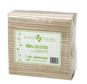 World Centric 13 Inch X 13 Inch 2 Ply 100% Post Consumer Recycled Paper Compostable Unbleached Lunch Napkin-250 Each-18/Case