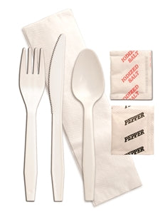 D & W Fine Pack Senate Knife-Fork-Spoon-Salt-Pepper-And 1 Ply Napkin White Individually Wrapped Cutlery Kit-250 Each-250/Box-1/Case