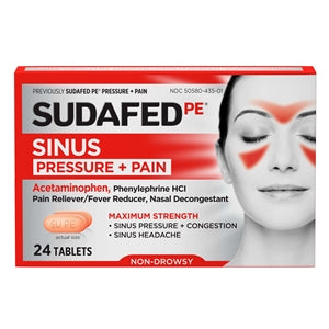 Sudafed Non-Drowsy Pressure & Pain Acetaminophen Caplets-24 Count-6/Box-12/Case