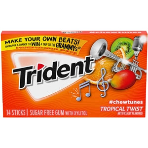 Trident Sugar Free Tropical Twist Gum-14 Count-12/Box-12/Case