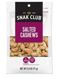 Snak Club Century Snacks Salted Cashews-2.5 oz.-6/Case