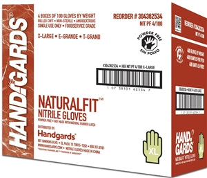 Handgards Naturalfit Powder Free Blue Extra Large Nitrile Glove-100 Each-100/Box-4/Case