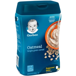 Gerber Grain & Grow Non-Gmo Whole Grain Oatmeal Cereal Baby Food Carton With Iron-16 oz.-3/Box-2/Case