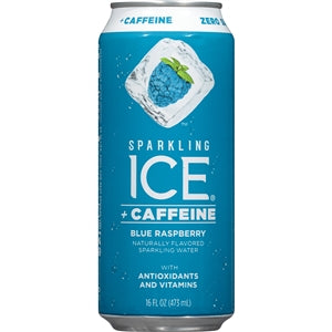 Sparkling Ice Plus Caffeine Blue Raspberry Flavored Sparkling Water-16 fl oz.-12/Case