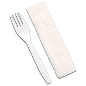 D & W Fine Pack Fork 10 Inch X 10 Inch 1 Ply Napkin Cutlery Kit-1000 Each-1000/Box-1/Case