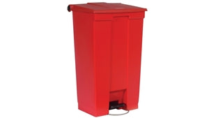 Indoor Utility Step-on Waste Container, 23 Gal, Plastic, Red