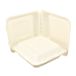 Compostable 3-Compartment Hinged Clamshell Take Out Food Containers 9x9x3,Heavy Duty Quality Square Disposable to Go Containers, Eco-Friendly