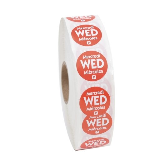 National Checking .75 Inch Circle Trilingual Permanent Red Wednesday Label-2000 Each