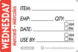 National Checking 2X3 Trilingual Item-Date-Use By Wednesday Red-500 Each